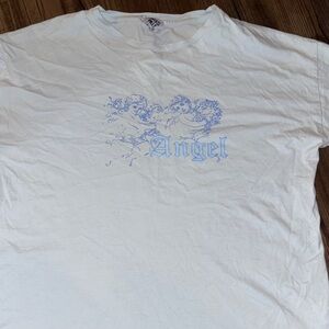 Princess Polly White Tee with Light Blue Angel Graphic